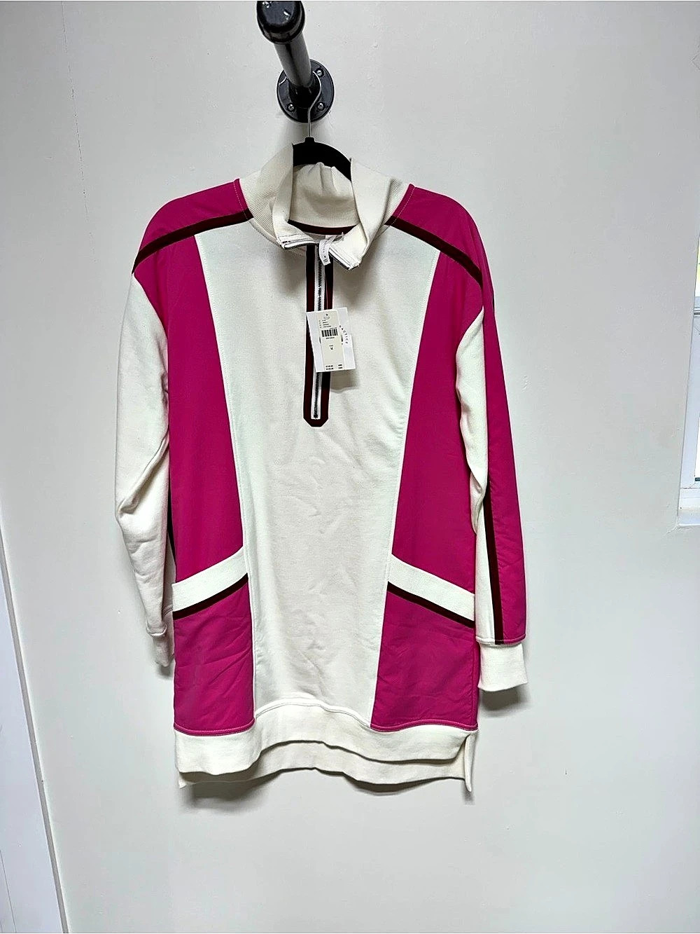 NWT Anthropologie Daily Practice Colorblock Quarter Zip Pullover Pink Ivory